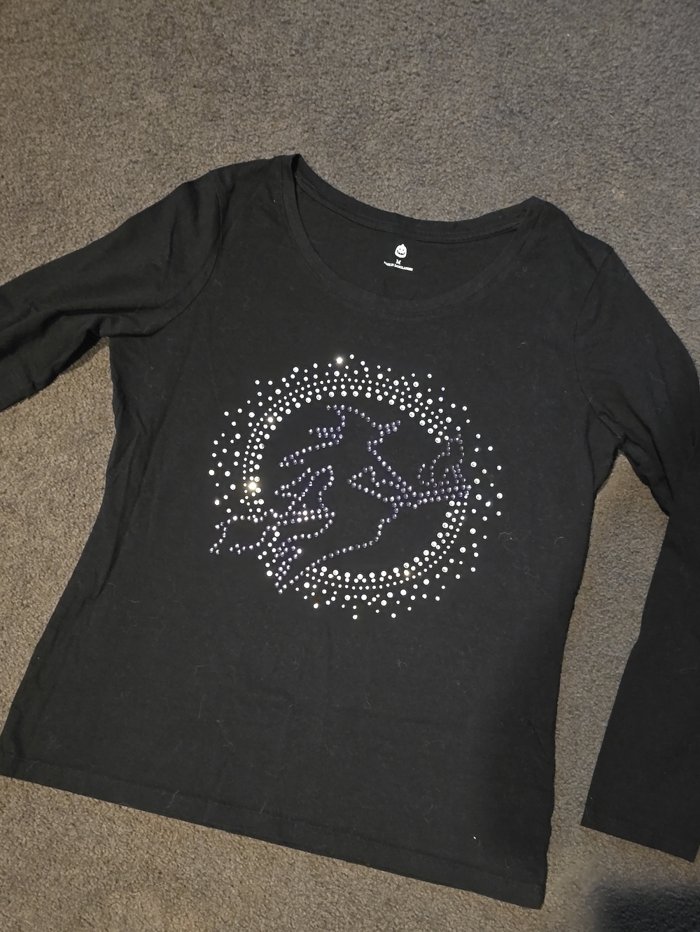 Black Long-Sleeve Studded Graphic Top